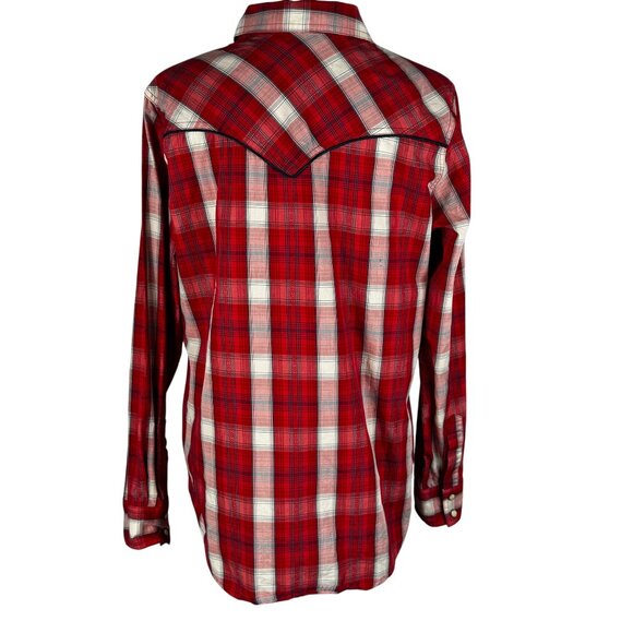 The best! Wrangler Retro Red, White, Blue Plaid Western Pearl Snap Shirt Sz M - Picture 2 of 11